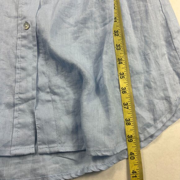 Magaschoni Linen Button Shirt Dress Blue Tie Waist Long Sleeve Embroidered M - Picture 5 of 9